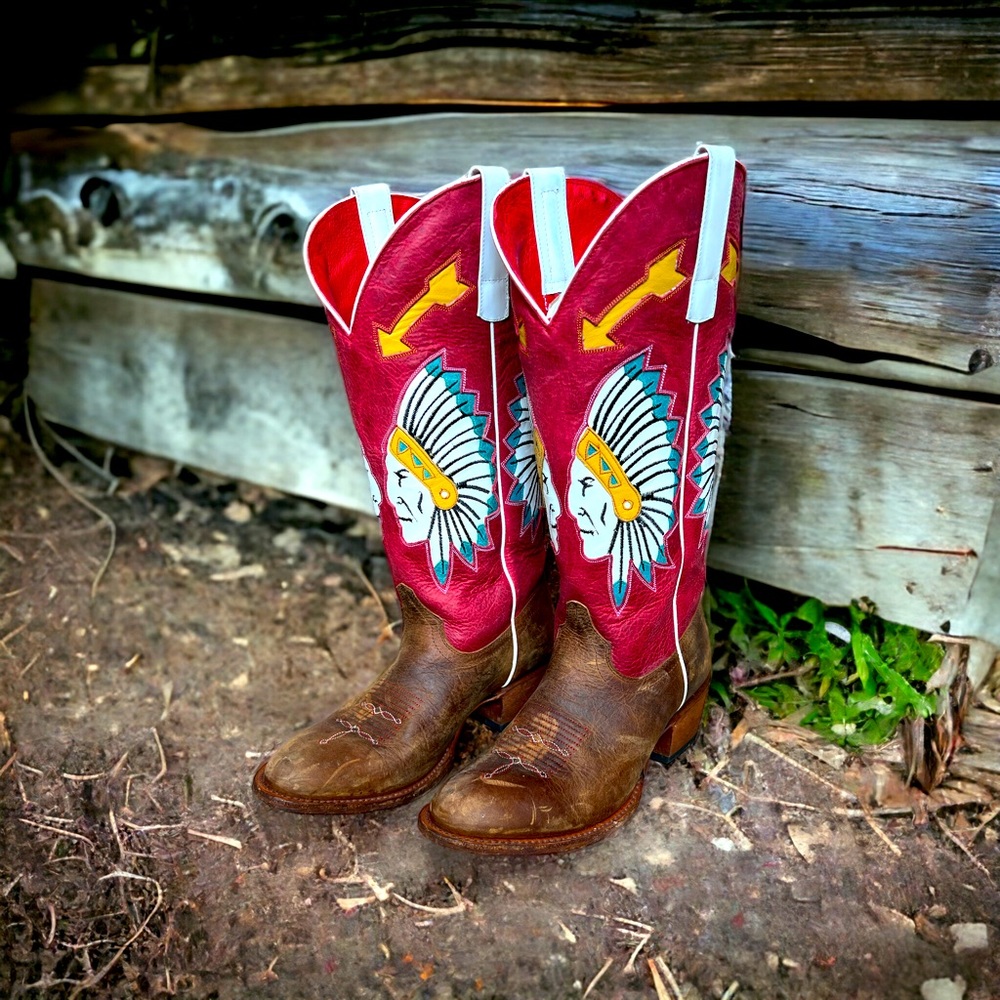 Marcie Bean Cowboy Boots Chief So Cute 9 cowgirl red & brown western